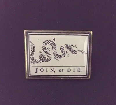 JOIN OR DIE SNAKE BENJAMIN FRANKLIN Lapel Pin Hat Vest Tea Party *USA MADE* - Image 1 of 4