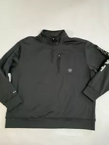 Ariat Sweatshirt Mens 2XL Black 1/4 Zip Pullover Fleece Team Logo Flag Spell out - Picture 1 of 10