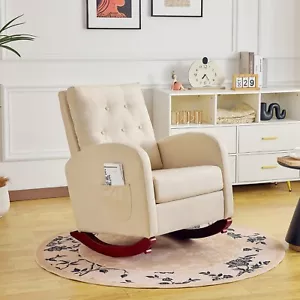 Redlife Modern Rocking Chair Fabric Upholstered Nursery Armchair Accent Chair - Picture 1 of 8