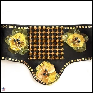 punk belt women metal rock goth faux leather studs beaded sequins italian brand - Picture 1 of 24