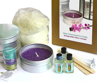 CANDLE MAKING KIT Inc BIODEGRADABLE GLITTER  Scented Eco Soy Wax Tin Candles  KV - Image 1 of 2