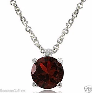 STERLING GARNET & DIAMOND NECKLACE #garnetnecklace #sterlingsilvernecklace - Picture 1 of 4