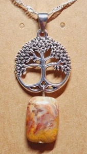 16181.  Yellow Crazy Lace Agate Oblong Tibetan Silver Tree Of Life Pendant - Picture 1 of 3