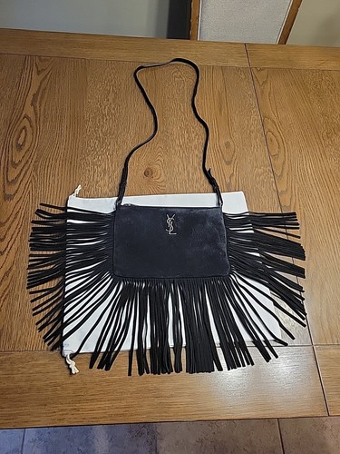 SAINT LAURENT (YSL) YSL Saint Laurent Borsa Scamosciato Frange Rara Colore Nero Logo Metallo Autentica Vintage