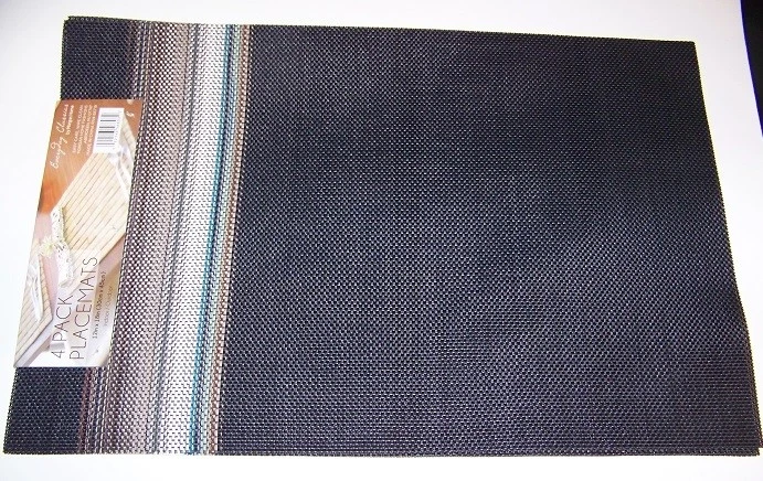  Morgan Home Indoor/Outdoor Placemats  Black with Browns & Blue Striped  4/pkg - Image 1 of 1