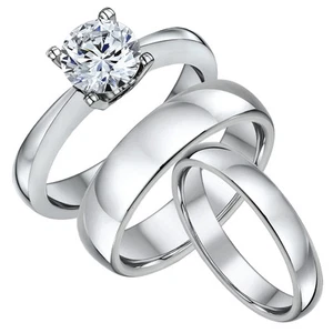 Titanium 2ct Engagement & Him and She 4&6mm Alliance Shape Pump Set - Picture 1 of 4