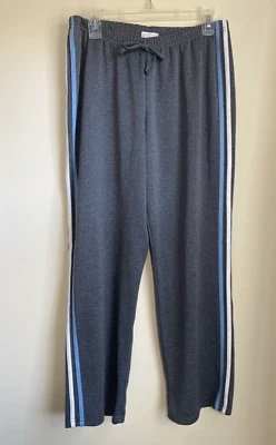 Retro Y2K 90s Fashion Bug Gray Stripe Stretch Wide Leg Track Pants Petite Size L - Image 1 of 4