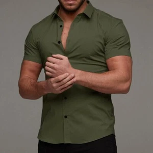 Camisas Formales Hombre Ajuste Estrecho Abotonadas Moda Verano C8 - Imagen 1 de 25