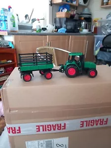 Toy Plastic Tractor And Trailer With Friction Wheels - Picture 1 of 10