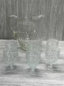 Jarra transparente de vidrio burbujeado y vasos pequeños jarra de limonada MCM de colección - Imagen 1 de 12