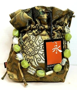 Drawstring Purse Silk Embroidery Jade Handle Kennedy Center Store NWT - Picture 1 of 8