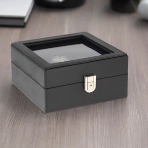 4 Watch Box Black Genuine Leather with 8 Cufflink Holders by Aevitas - Picture 1 of 7