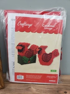 Christmas Cardinal Coasters Set of 6 Craftways Plastic Canvas Kit #570129 NIP  - Picture 1 of 4