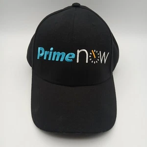 Amazon Prime Now Hat Advertising Cap Black Strap Back Teal White Script Clock - Picture 1 of 24
