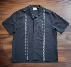 CUBAVERA Black Rockabilly Gray Embroidered Guayabera Button Up Shirt Mens XL - Picture 1 of 13