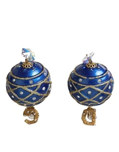 Dolce & Gabbana Gold Brass Blue Dangle Christmas Ball Crystal Clip On Women's - Picture 1 of 5