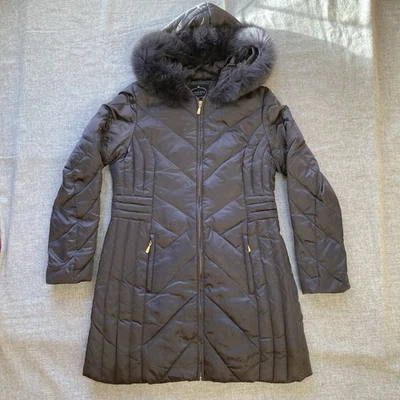 1 Chaqueta Abrigo Madison Marrón Cola de Zorro Borde de Piel Abombado Para Mujer Talla Mediana Foto 1 de 4