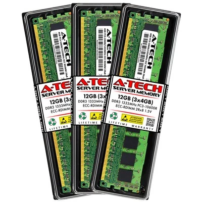 12GB 3x 4GB PC3-10600R RDIMM Dell PowerEdge T310 Memory RAM - Image 1 of 4