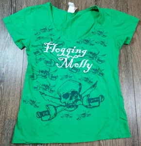 2009 Green Rare Flogging Molly Short Sleeve Graphic V Neck Shirt XL SLIM FIT - Picture 1 of 9