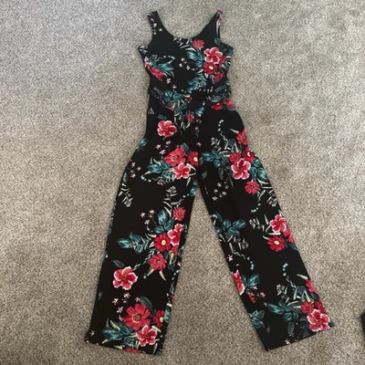 Derek Heart Floral Wide Leg Jumpsuit Medium Attached Belt EUC - Image 1 of 4