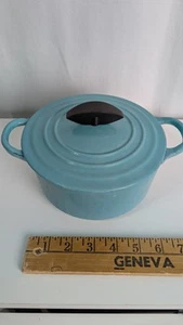Cacerola de hierro fundido esmaltado "A" 6" de 1,5 cuartos verde azulado Le Creuset de los años 50/60 - Imagen 1 de 14