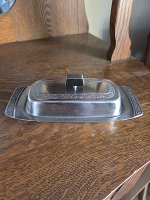 Plato de mantequilla vintage MCM de acero inoxidable sin marca inserto de vidrio Foto 1 de 4