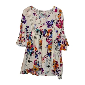 Umgee Blumen Kleid Damen M Blumenmuster Babydoll Festival Boho 3/4 Schlitz Ärmel - Bild 1 von 5
