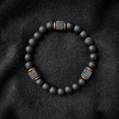 Mens Premium Matte Black Onyx with Lava Beads Grounding Protection Bracelet - Image 1 of 4