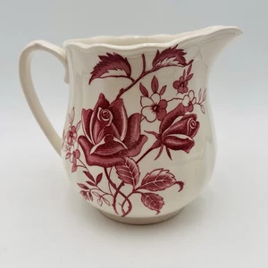 Jarra jarra inglesa Staffordshire Tudor Roses roja 1 JG Meakin grabada a mano - Imagen 1 de 9