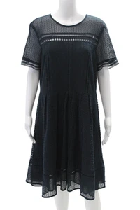 Michael Michael Kors Womens Cotton Eyelet Crew Neck Shift Dress Blue Size 16 - Picture 1 of 6