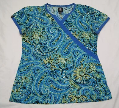 Med Couture Scrub Top Mujer XS Azul con Verde Paisley 2 Bolsillos Foto 1 de 4