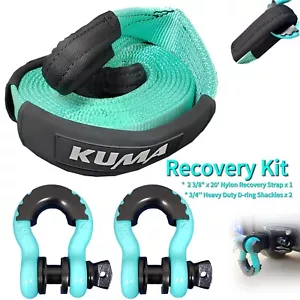 Nylon Recovery Tow Strap with D-ring Shackles Kit Emergency Off Road Heavy Duty - Picture 1 of 10