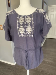 Baraschi Embroidered Women’s Top Blouse Cotton Drawstring Size Medium. - Picture 1 of 11
