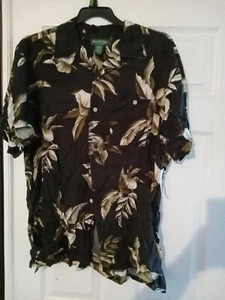 Camisa frontal con botones David Taylor para hombre L 100 % rayón negra con patrón floral con botones - Imagen 1 de 2