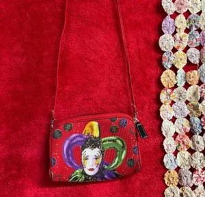 Ladies Red Mardigras Jester Design Clutch with Detachable Long Strap - Imagen 1 de 10