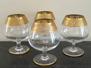 Snifters de cristal de coñac con incrustaciones doradas de 4 cardos Saint-Louis St. Louis - Imagen 1 de 5