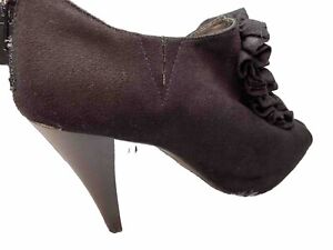 Fergalicious Women's Booties 8 Cone Heels Ruffled Black Stretch