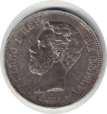 1871 SDM  5 PESETAS (AMADEO I) ESPAÑA, MADRID. - Image 1 of 2