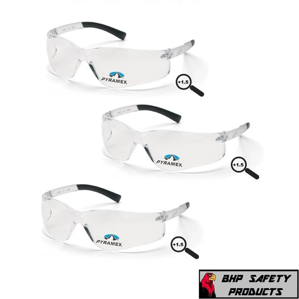 PYRAMEX ZTEK READER SAFETY GLASSES CLEAR BIFOCAL +1.50 LENS S2510R15 (3 PAIR)