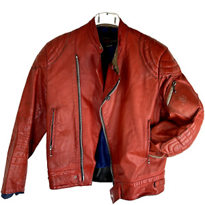 Belstaff Mens Leather Moto Jacket LARGE red vtg thriller michael jackson FLAWED