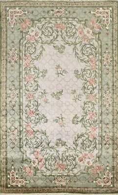 Taupe/ Green Transitional Nepalese Handmade 6'x9' Area Rug Wool Oriental Carpet - Image 1 of 4