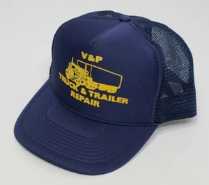 Vintage V&P Truck & Trailer Repair Navy Snapback Cord Foam Mesh Trucker Cap NOS - Picture 1 of 10