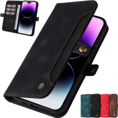 For iPhone 15 14 13 12 11 XS XR SE 8 7 Magnetic Wallet Stand Leather Case Cover - Image 1 of 4