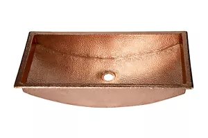 Lavandino da bagno in rame artigianale messicano: canoa rettangolare 26x13", lucido, calibro 17 - Foto 1 di 6