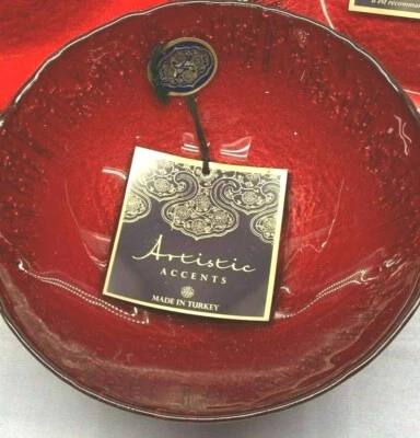 Juego de 4 ensaladeras navideñas rojo brillo Starburst acento artístico nuevo 8" Foto 1 de 4