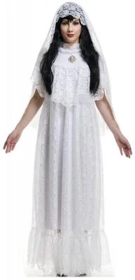 Vintage Bride White Ghost Day Dead Dia Muertos Fancy Dress Up Halloween Costume - Image 1 of 2
