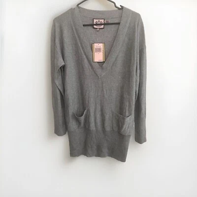Suéter Juicy Couture Para Mujer Talla Mediana Gris Pullover Cuello en V Nuevo con Etiquetas Foto 1 de 4