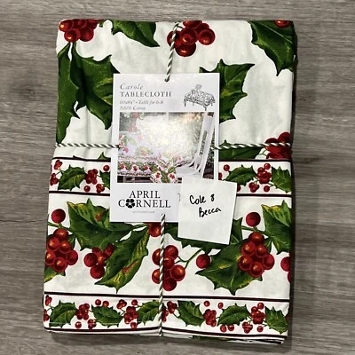 NEW April Cornell Carole Tablecloth Holiday Red Berries Christmas Theme 60x84” - Image 1 of 4