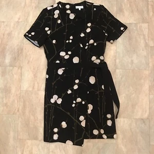 Warehouse Black Floral Patterned Short Sleeve Wrap Dress Office Wear Size 10 - Picture 1 of 9