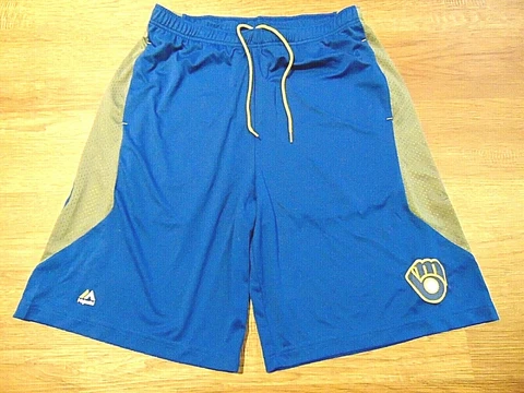 NEW MAJESTIC MLB MILWAUKEE BREWERS SPRING TRAINING COOL BASE SHORTS SIZE L Cover